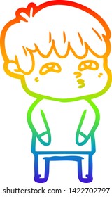 rainbow gradient line drawing of a cartoon curious man