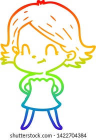 rainbow gradient line drawing of a cartoon friendly girl