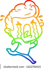 dibujo de una línea de gradiente de arco iris de un hombre llorando una caricatura