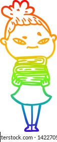 rainbow gradient line drawing of a cartoon woman