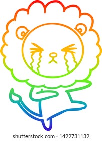 dibujo de una línea de gradiente de arco iris de un león llorando una caricatura