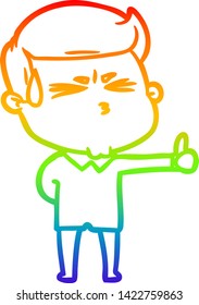 rainbow gradient line drawing of a cartoon man sweating
