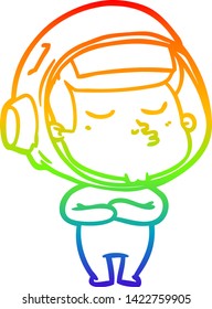 rainbow gradient line drawing of a cartoon confident astronaut