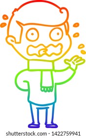 rainbow gradient line drawing of a cartoon man totally stressed out