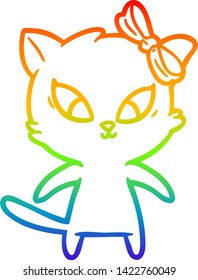 rainbow gradient line drawing of a cartoon cat