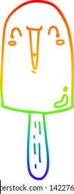 rainbow gradient line drawing of a cartoon happy ice lolly
