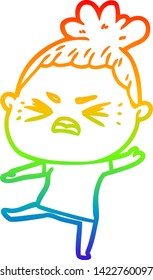 rainbow gradient line drawing of a cartoon angry woman