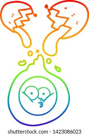 rainbow gradient line drawing of a cartoon cracked egg