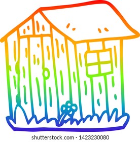 dibujo de una línea de gradiente de arco iris de un cobertizo de madera de dibujos animados