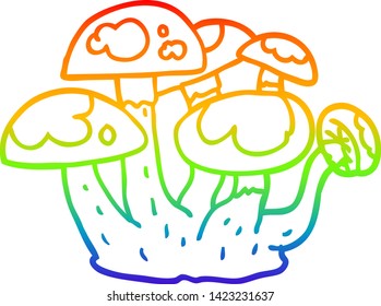 rainbow gradient line drawing of a cartoon mushrooms