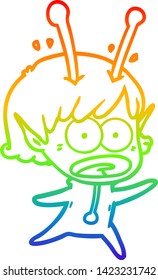rainbow gradient line drawing of a cartoon shocked alien girl