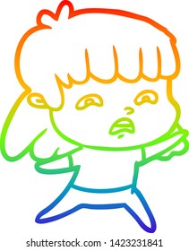 Regenbogen-Farbverlauf-Zeichnung einer Cartoon besorgten Frau