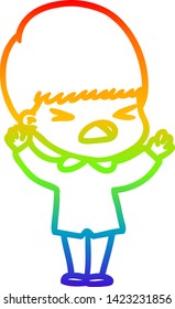 dibujo de una línea de gradiente de arcoiris de un hombre estresado en caricatura