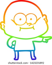 rainbow gradient line drawing of a cartoon bald man staring