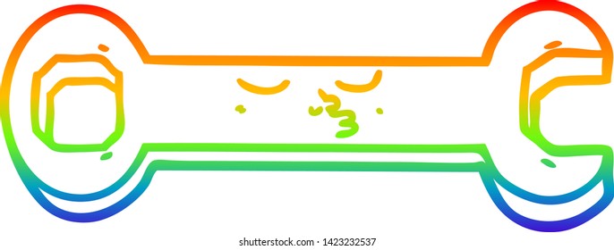 rainbow gradient line drawing of a cartoon spanner