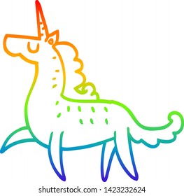 dibujo de línea de gradiente de arco iris de un unicornio mágico de dibujos animados