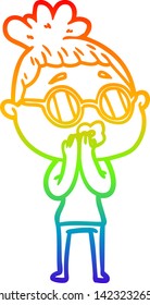rainbow gradient line drawing of a cartoon woman wearing spectacles