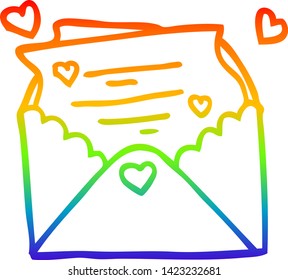rainbow gradient line drawing of a cartoon love letter