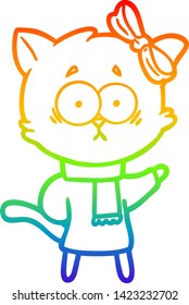 dibujo de una línea de gradiente de arco iris de un gato de dibujos animados