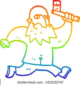 rainbow gradient line drawing of a cartoon man with bloody axe