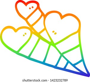 rainbow gradient line drawing of a cartoon love hearts
