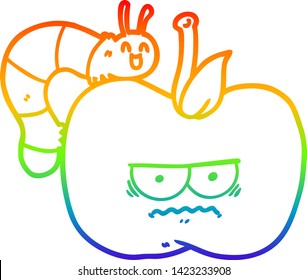 dibujo de una manzana gruñón de caricatura y oruga con gradiente de arco iris