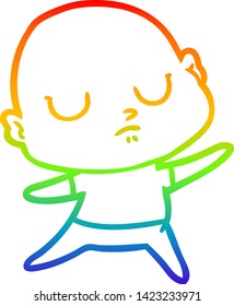 rainbow gradient line drawing of a cartoon bald man