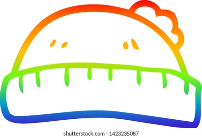 dibujo de línea de gradiente de arco iris de un sombrero de lana de dibujos animados