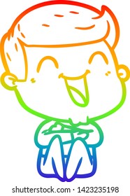 rainbow gradient line drawing of a cartoon man laughing