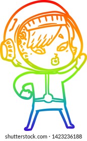 rainbow gradient line drawing of a cartoon astronaut woman