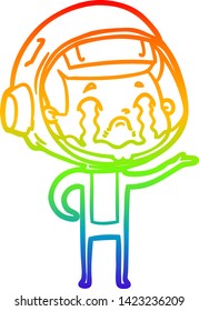 rainbow gradient line drawing of a cartoon crying astronaut