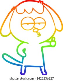 dibujo de una línea de gradiente de arco iris de un perro aburrido de dibujos animados