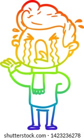 dibujo de una línea de gradiente de arco iris de un hombre llorando una caricatura