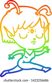 rainbow gradient line drawing of a cartoon alien girl