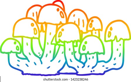 rainbow gradient line drawing of a cartoon mushroom