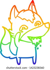 rainbow gradient line drawing of a cartoon hungry wolf