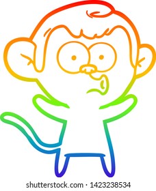 rainbow gradient line drawing of a cartoon surprised monkey