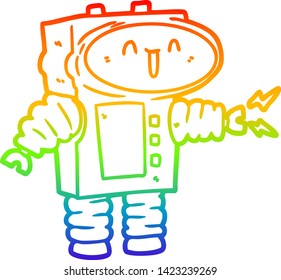rainbow gradient line drawing of a cartoon robot