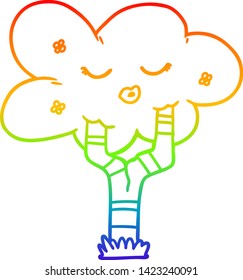 desenho de linha de gradiente do arco-íris de uma árvore de desenho animado com rosto