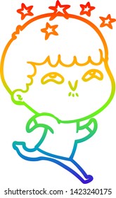 rainbow gradient line drawing of a cartoon amazed boy