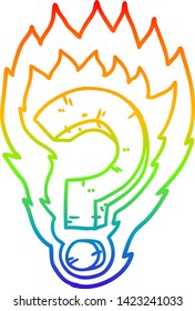 dibujo de línea degradada de arco iris de un signo de interrogación de llama de dibujos animados