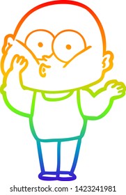 rainbow gradient line drawing of a cartoon bald man staring