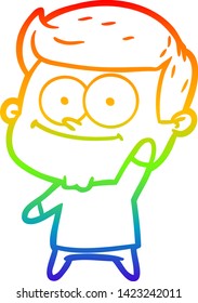 dibujo de una línea de gradiente de arco iris de un hombre feliz con dibujos animados