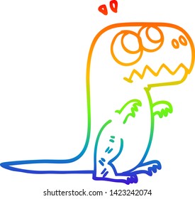 rainbow gradient line drawing of a cartoon roaring t rex