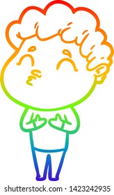 dibujo de una línea de gradiente de arcoiris de un hombre de dibujos animados