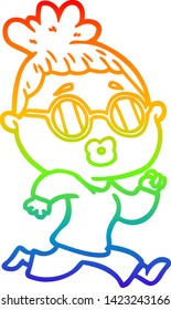 rainbow gradient line drawing of a cartoon woman wearing spectacles