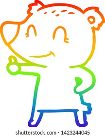 rainbow gradient line drawing of a cartoon bear giving thumbs up sign