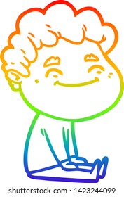 dibujo de una línea de gradiente de arco iris de un hombre amigo de la caricatura