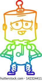 rainbow gradient line drawing of a cartoon robot