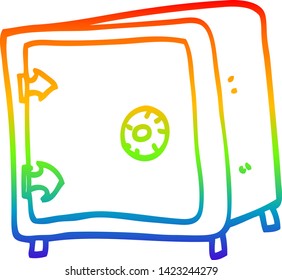 rainbow gradient line drawing of a cartoon old safe